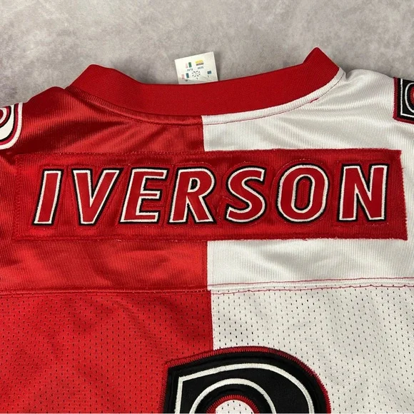 Reebok Iverson Jersey Mens Large Red White Vintage Split Football Embroidered - Picture 2 of 11